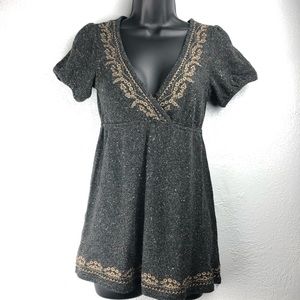 MINE knit blouse shirt v neck embroidered …